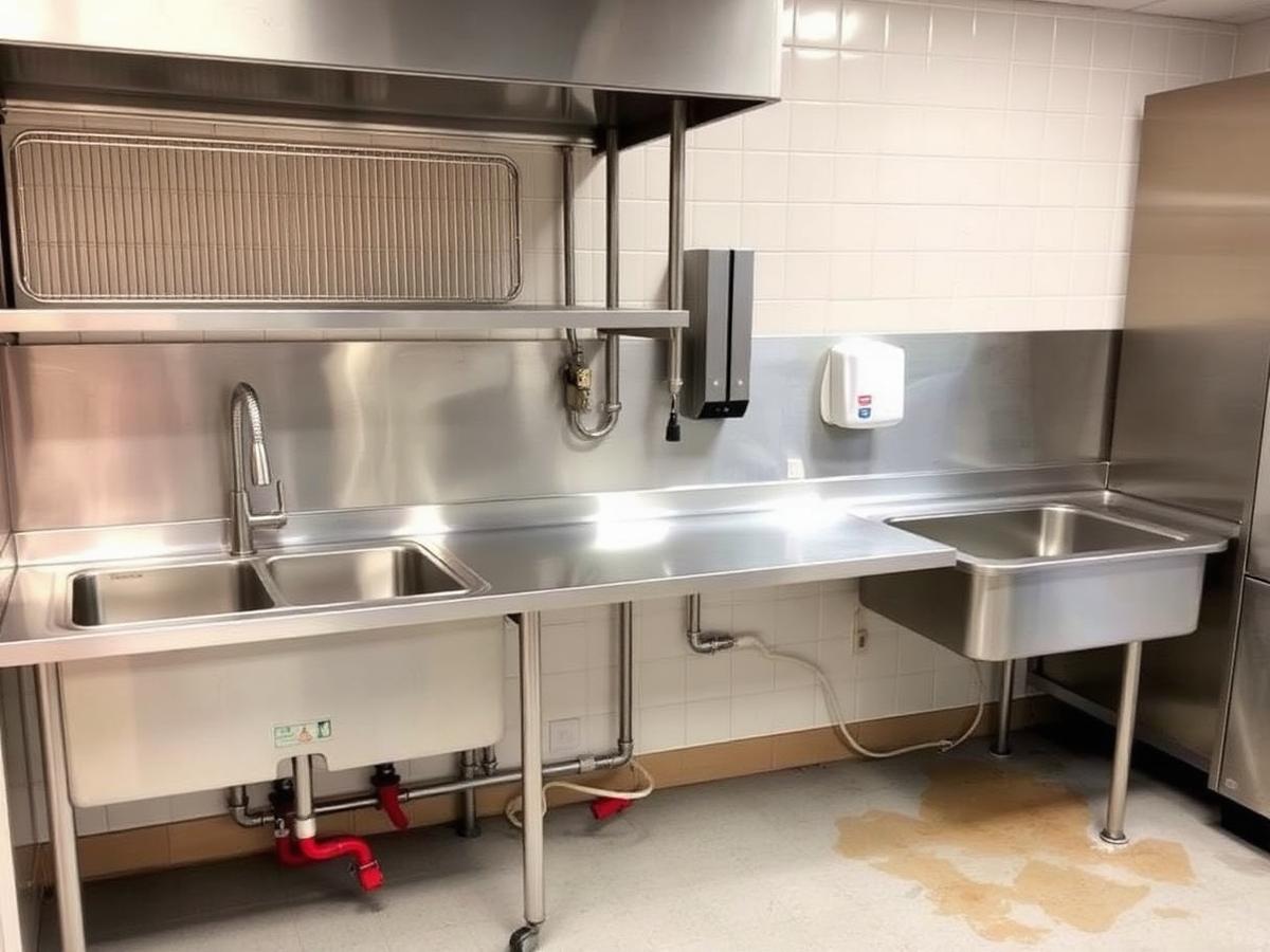 Restaurant buildout. Three compartment sink, floor sinks and grease trap tie ins.