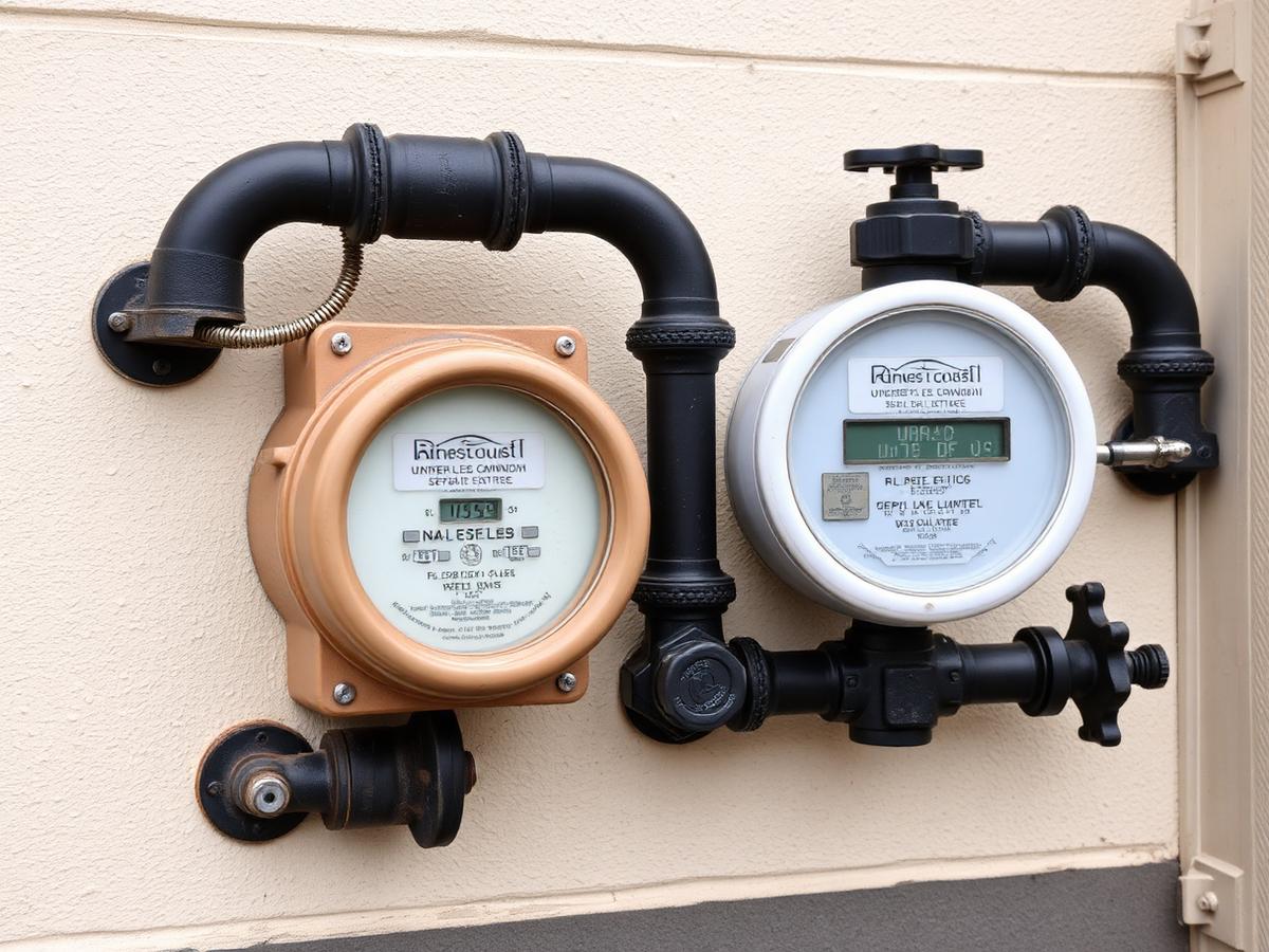 Gas piping. Meter set and black iron manifold pressure tested for the inspector.