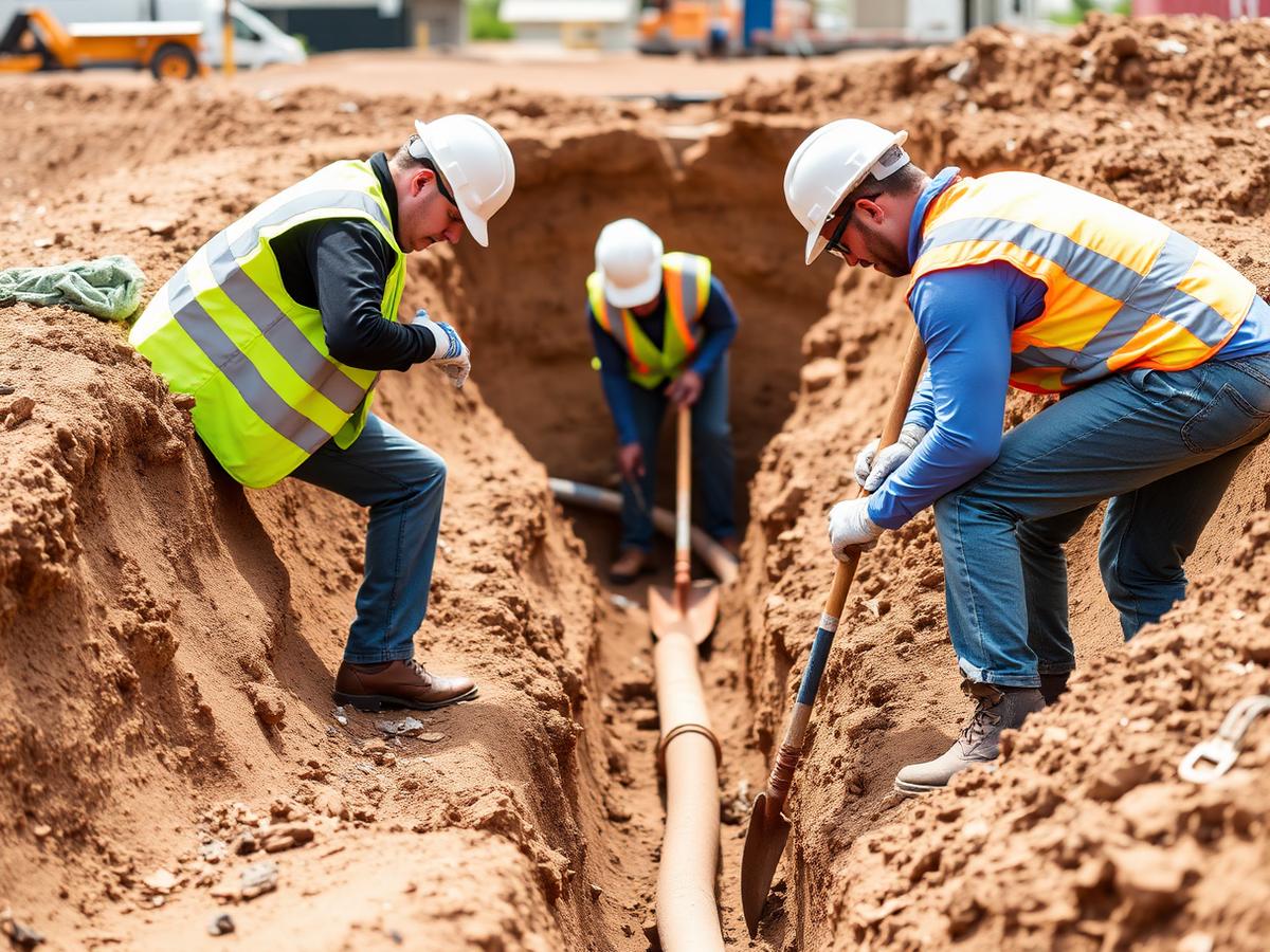 New construction rough in. Underground sewer and water coordinated with the GC schedule.