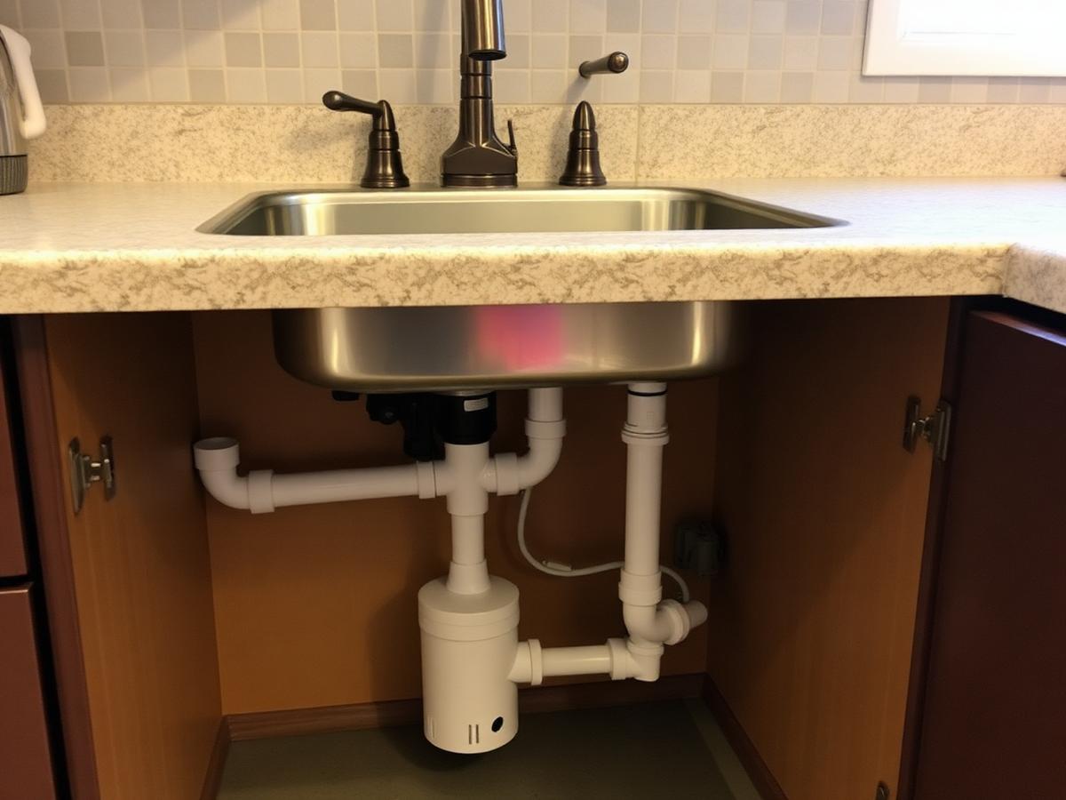 Kitchen sink with new disposal and drain plumbing