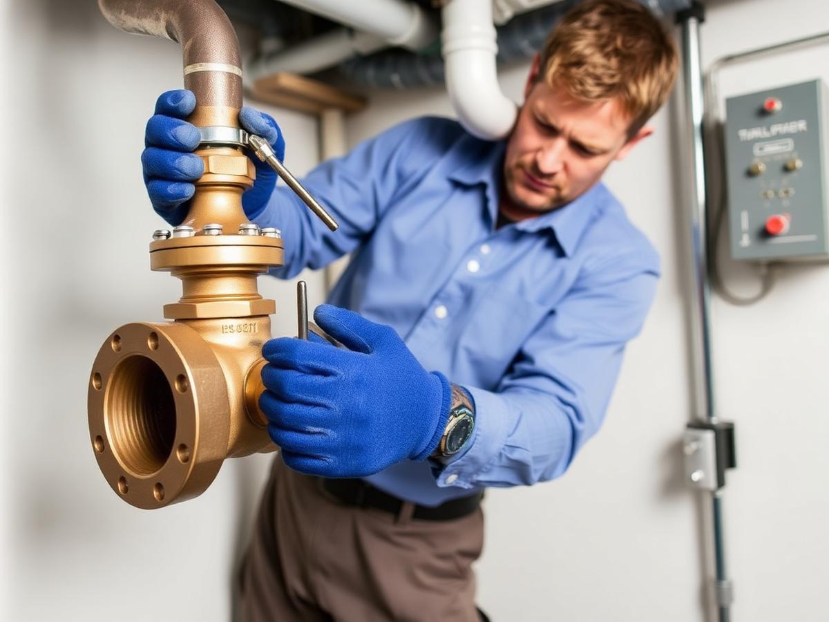 Copper water main and shutoff valves in a mechanical room