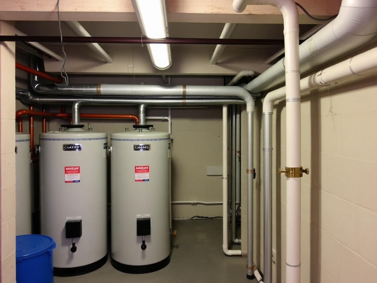 Commercial pressure gauges and valves on a water riser