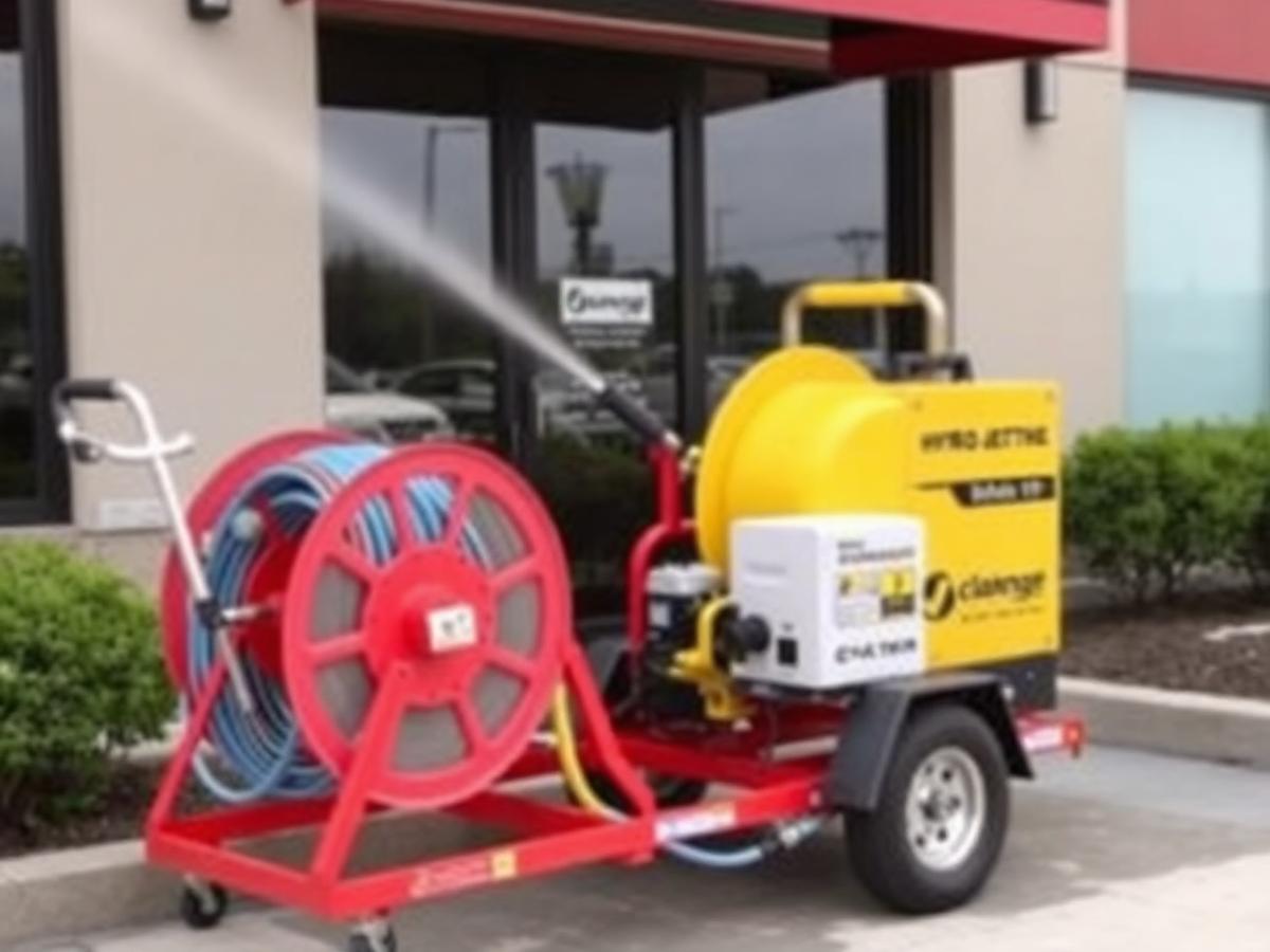 Hydro jetting rig set up at a commercial cleanout