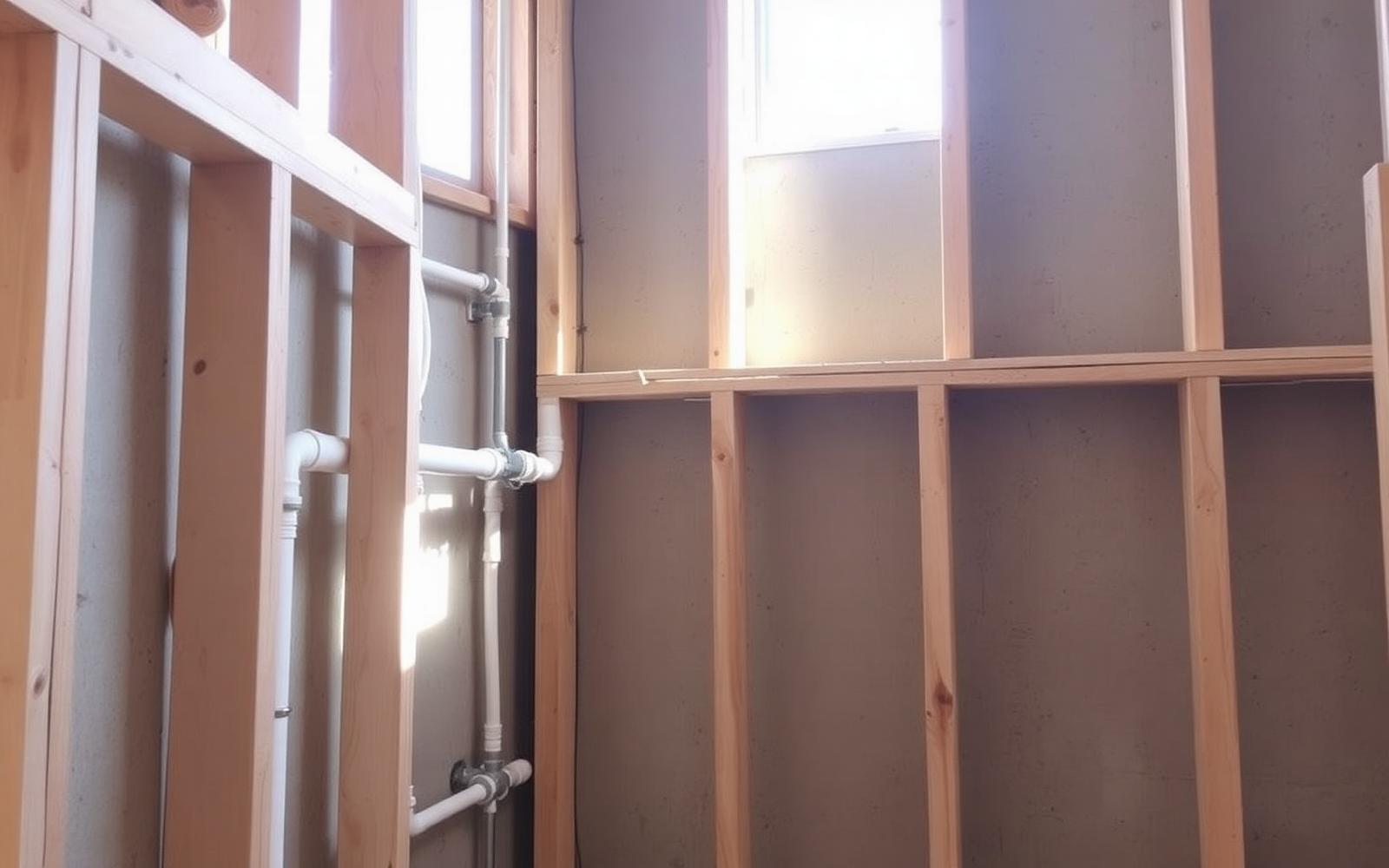 Plumbing rough in inside a commercial building under construction in New Jersey