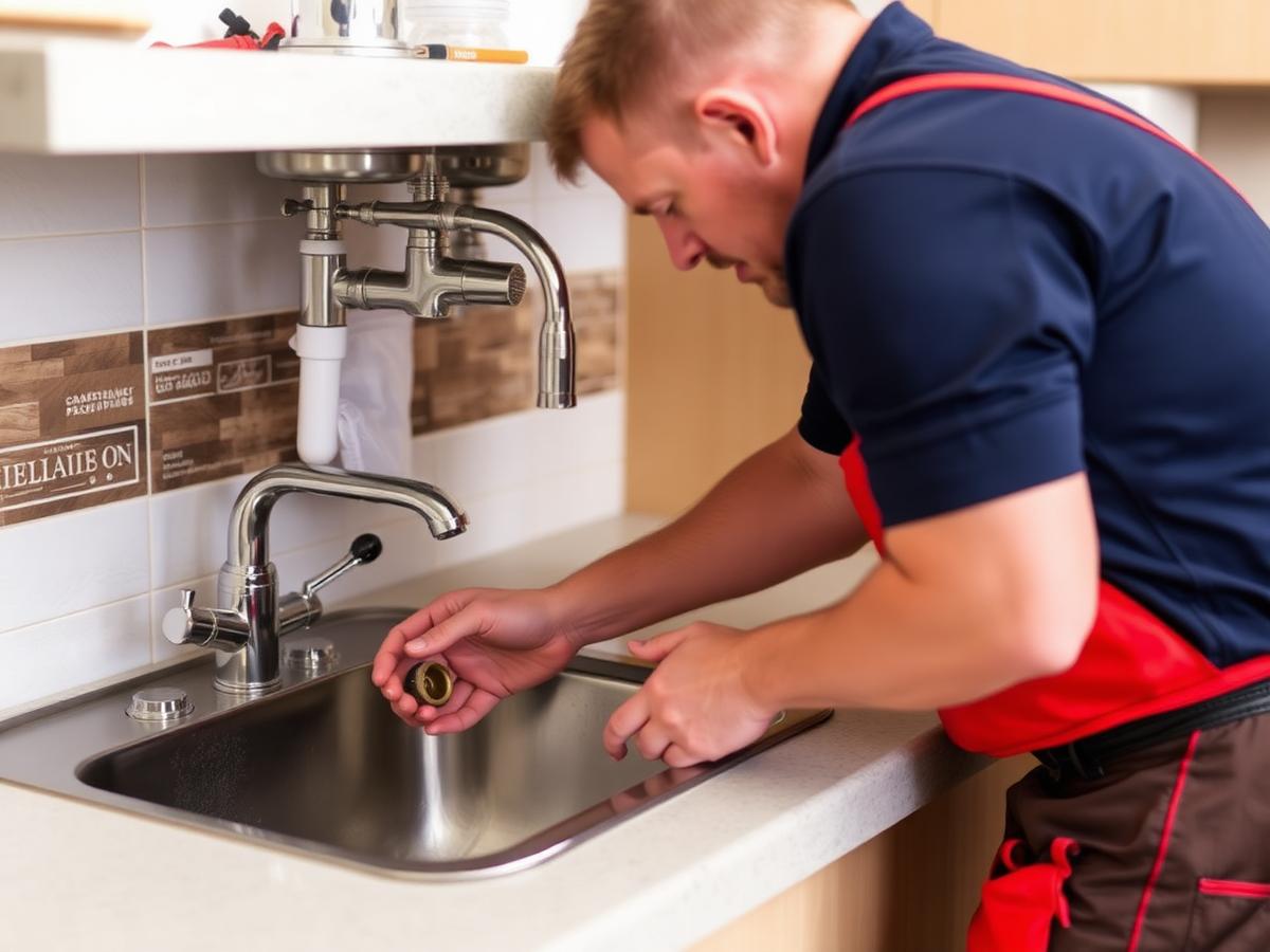Plumber replacing a kitchen faucet and supply lines