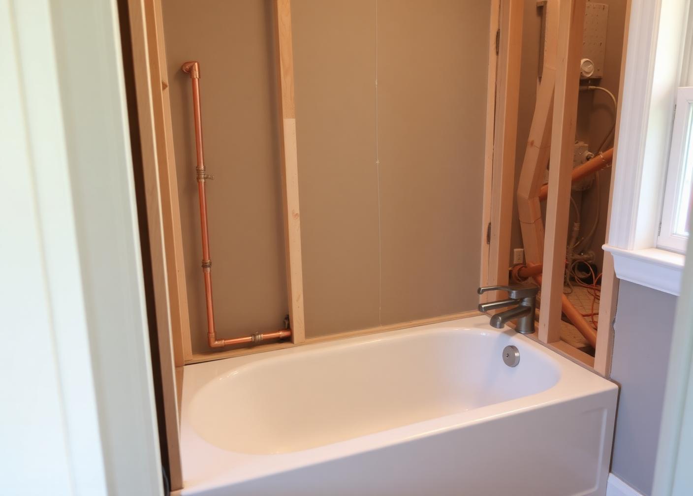 Bathroom remodel rough in with new copper piping in an East Rutherford home