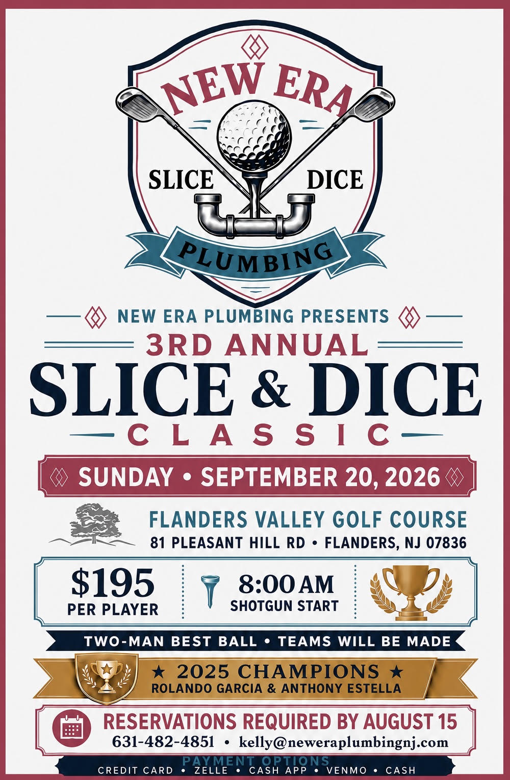 Flyer for the New Era Plumbing 3rd Annual Slice and Dice Classic golf tournament